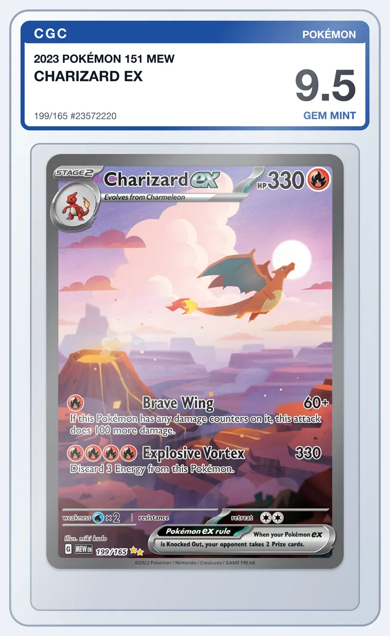 Charizard ex 199/165 Pokémon 151 – CGC 9.5 – slab edestä