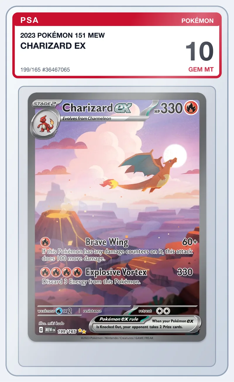 Charizard ex 199/165 Pokémon 151 – PSA 10 – slab edestä