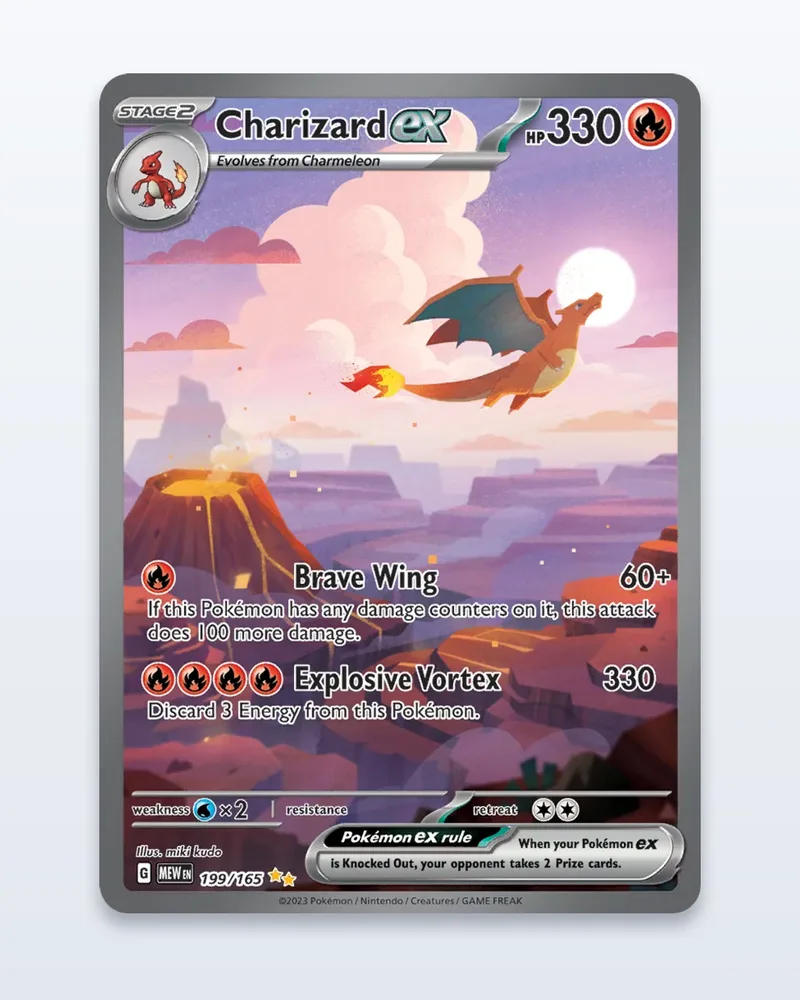 Charizard ex 199/165 Pokémon 151 – Mint – etupuoli