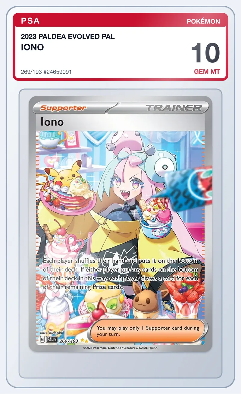 Iono 269/193 Paldea Evolved – PSA 10 – slab edestä