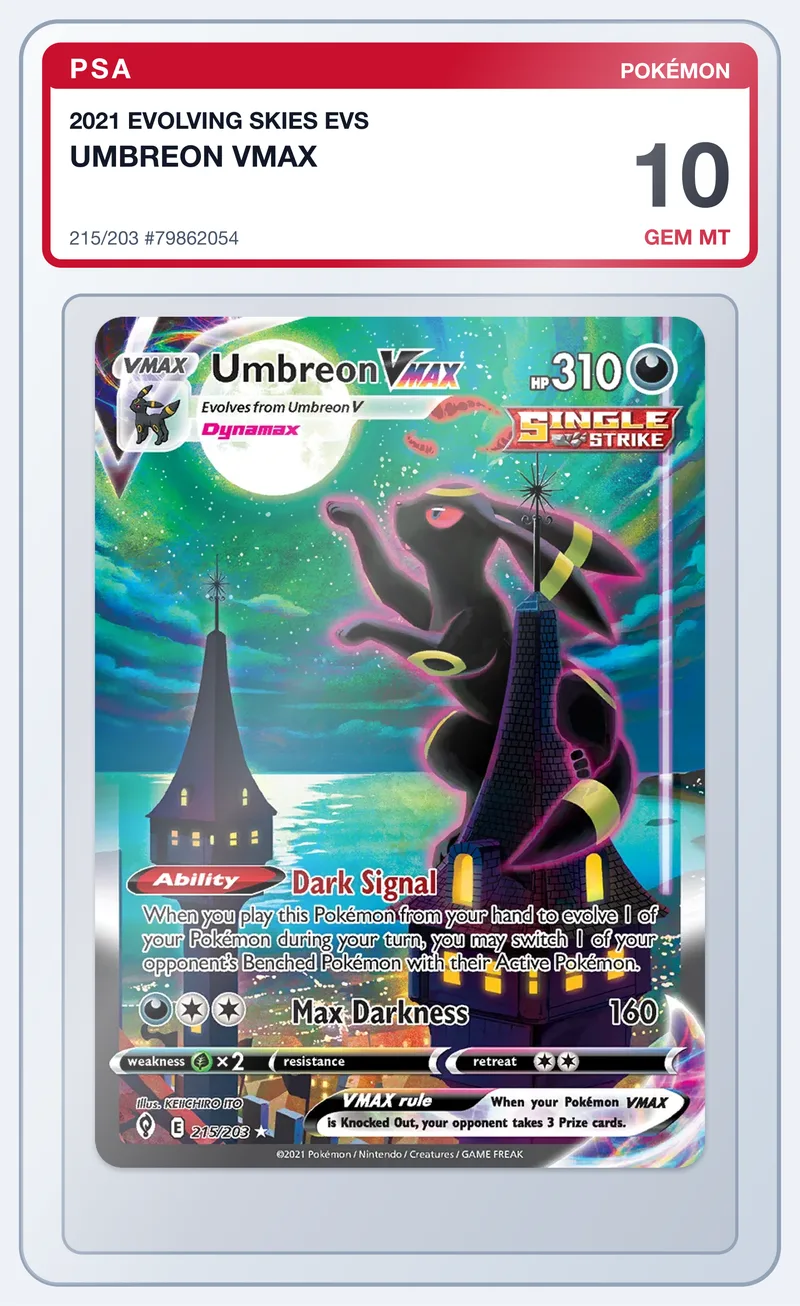 Umbreon VMAX 215/203 Evolving Skies Alt Art – PSA 10 – slab edestä