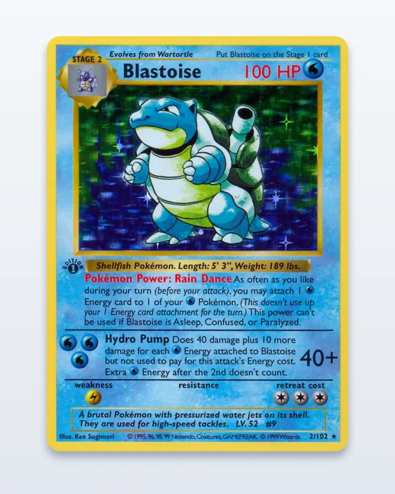 Blastoise 2/102 Base Set Holo – NM – etupuoli
