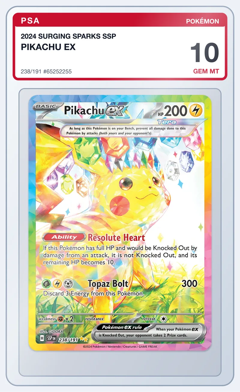 Pikachu ex 238/191 Surging Sparks – PSA 10 – slab edestä