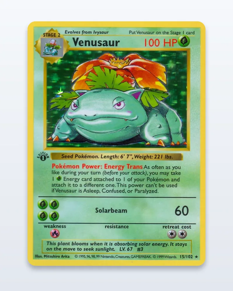 Venusaur 15/102 Base Set Holo – NM – etupuoli