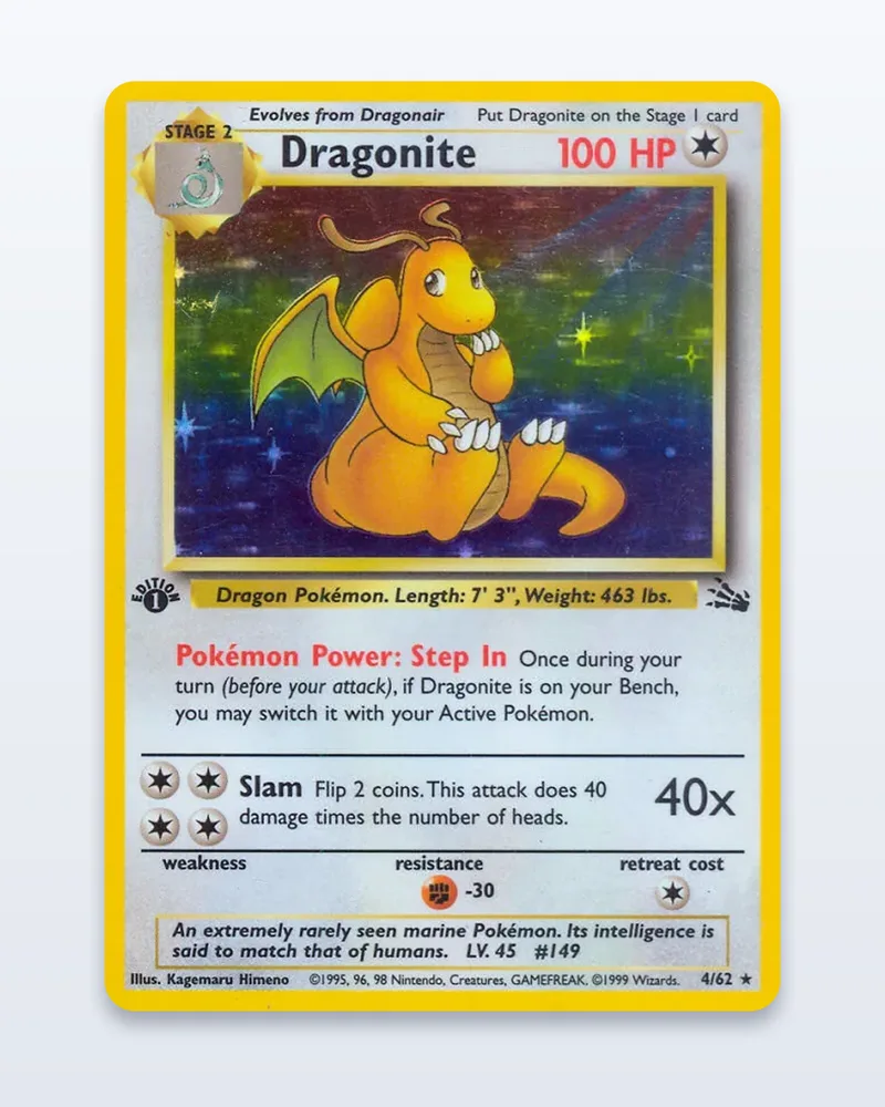 Dragonite 4/62 Fossil Holo – NM – etupuoli