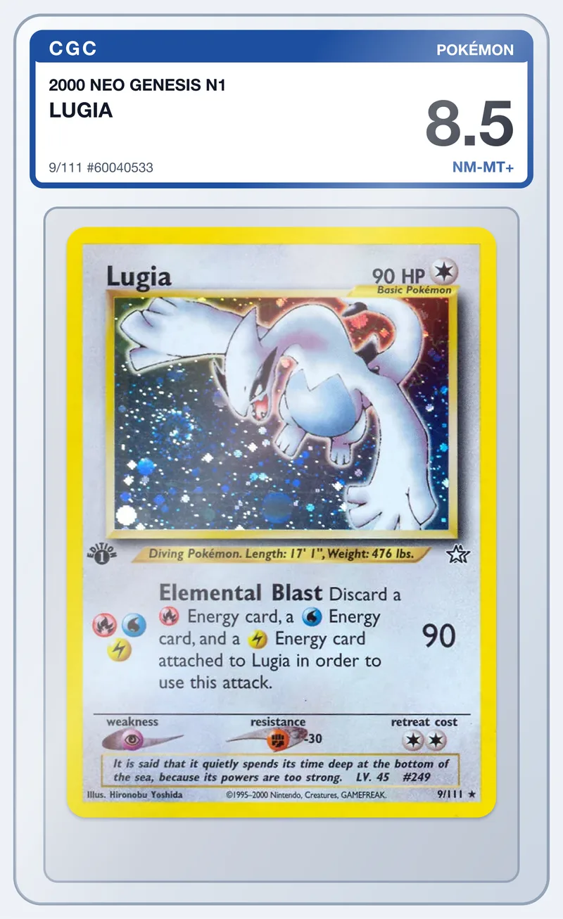 Lugia 9/111 Neo Genesis Holo – CGC 8.5 – slab edestä