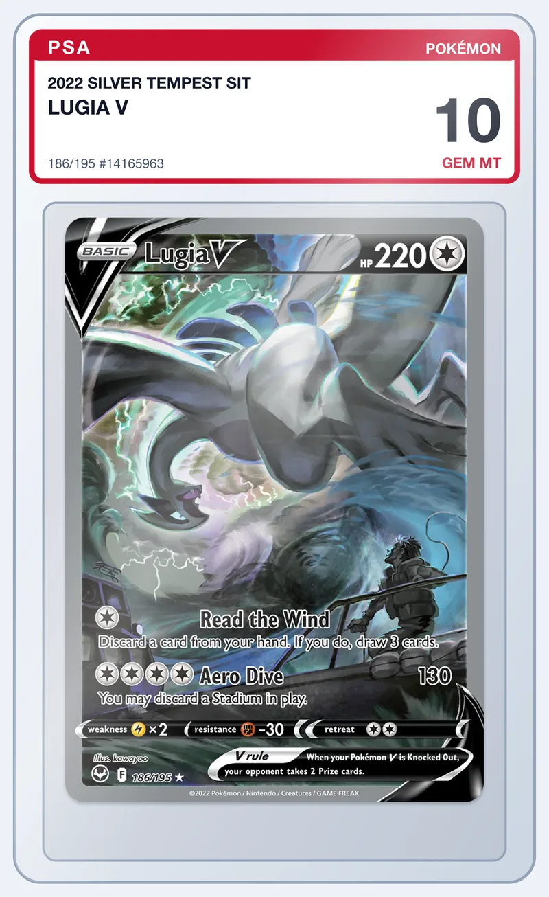 Lugia V 186/195 Silver Tempest Alt Art – PSA 10 – slab edestä