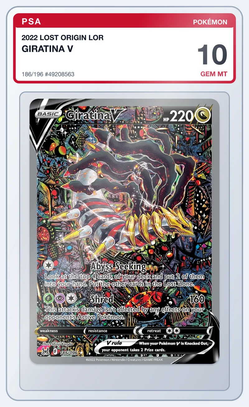 Giratina V 186/196 Lost Origin Alt Art – PSA 10 – slab edestä