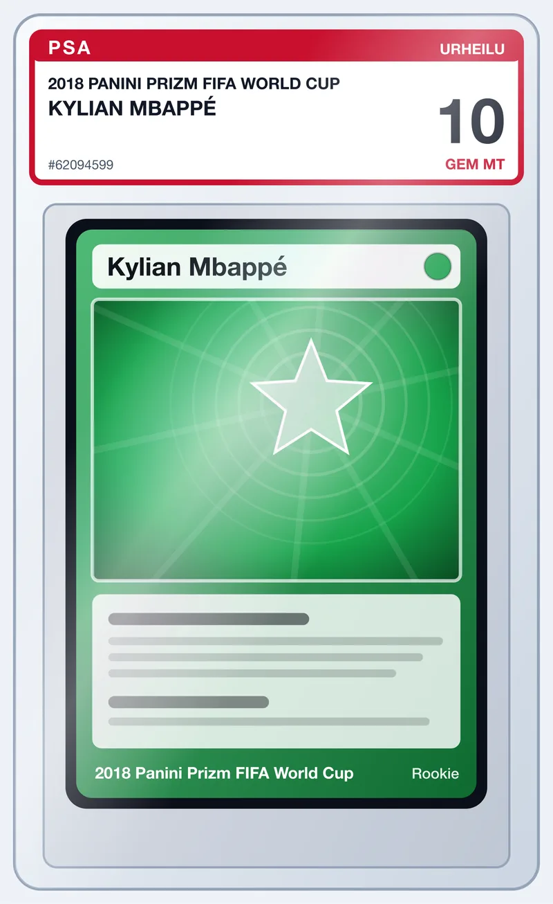 Kylian Mbappé 2018 Panini Prizm FIFA World Cup Rookie – PSA 10 – slab edestä