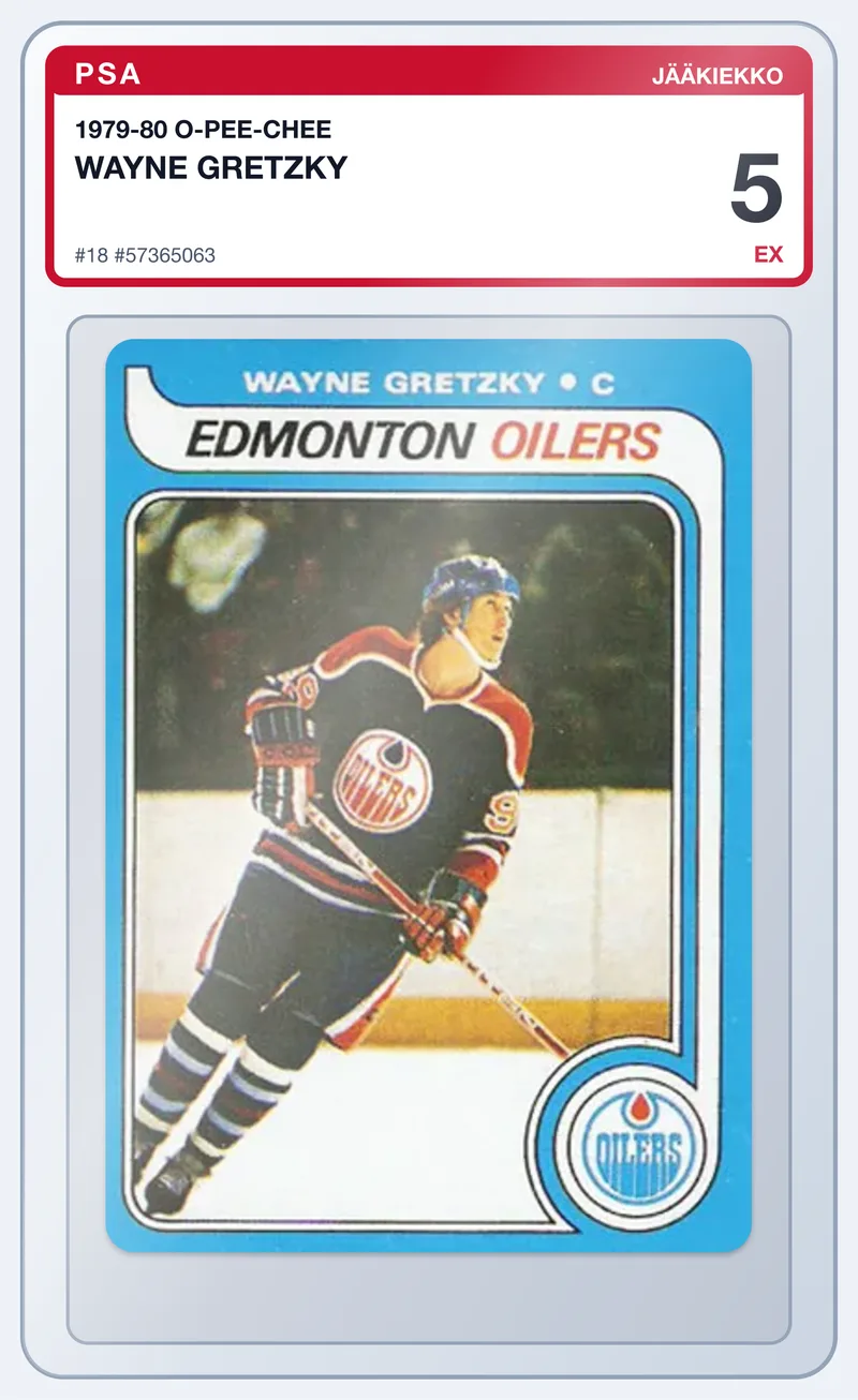 Wayne Gretzky 1979-80 O-Pee-Chee Rookie #18 – PSA 5 – slab edestä
