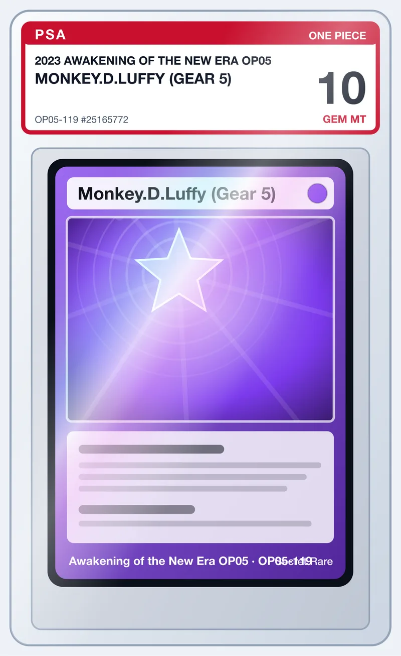 Monkey.D.Luffy (Gear 5) OP05-119 Awakening of the New Era – PSA 10 – slab edestä