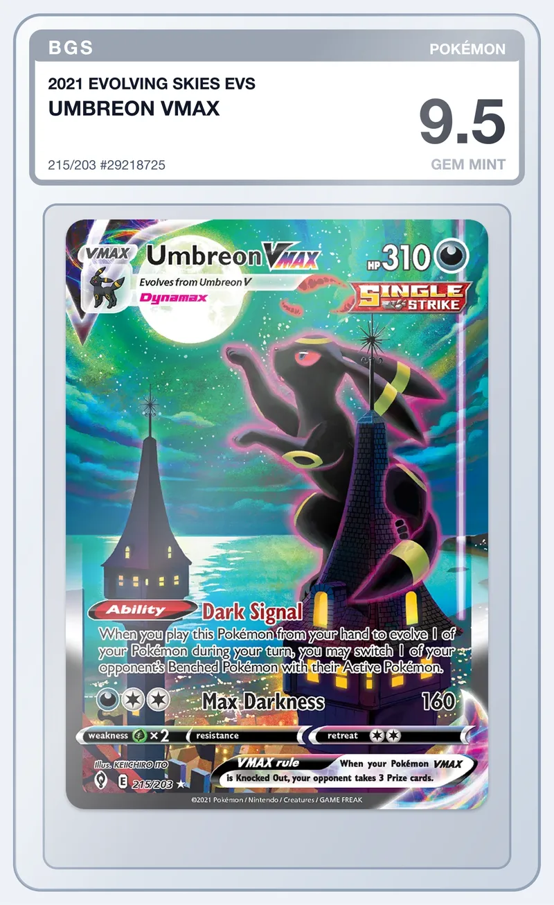 Umbreon VMAX 215/203 Evolving Skies Alt Art – BGS 9.5 – slab edestä
