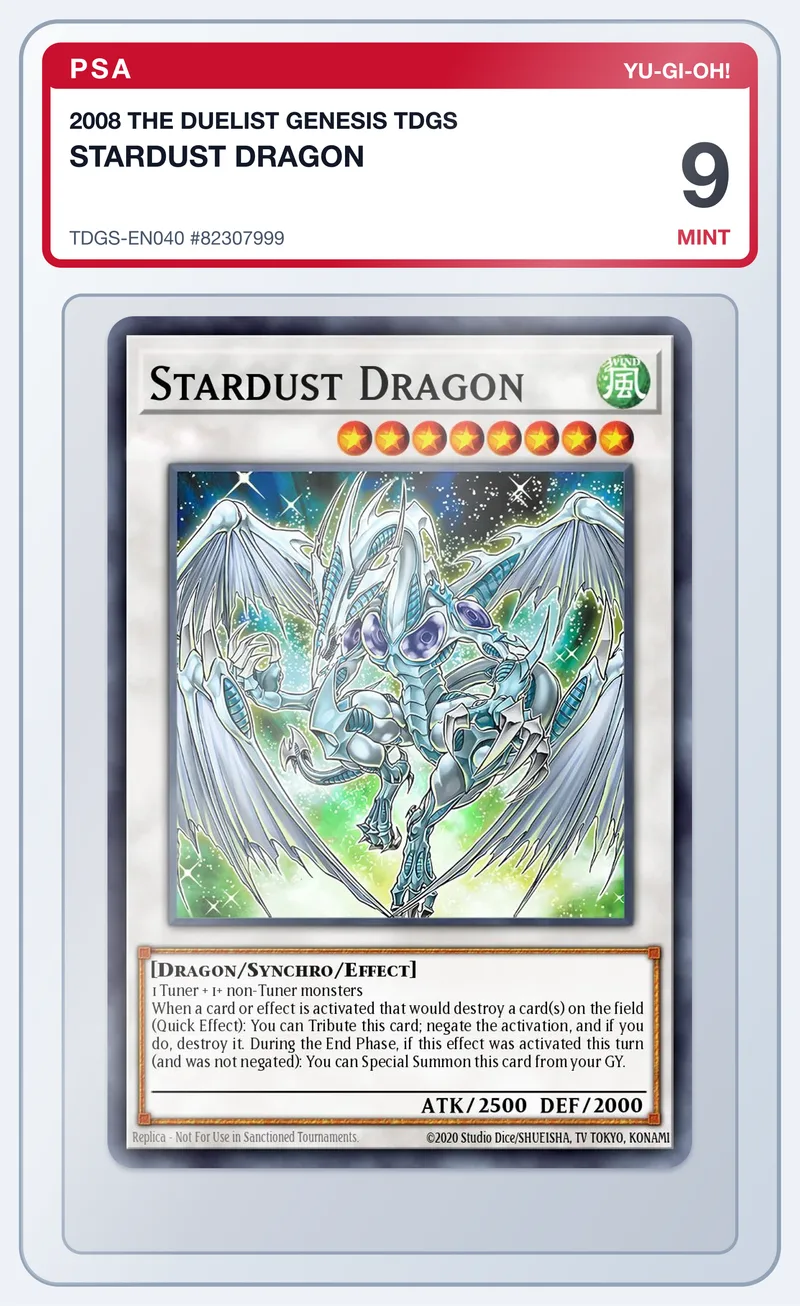 Stardust Dragon TDGS-EN040 The Duelist Genesis 1st Edition – PSA 9 – slab edestä