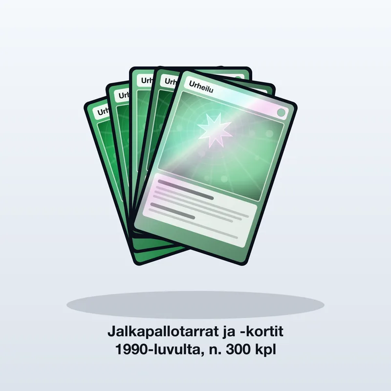 Jalkapallotarrat ja -kortit 1990-luvulta, n. 300 kpl