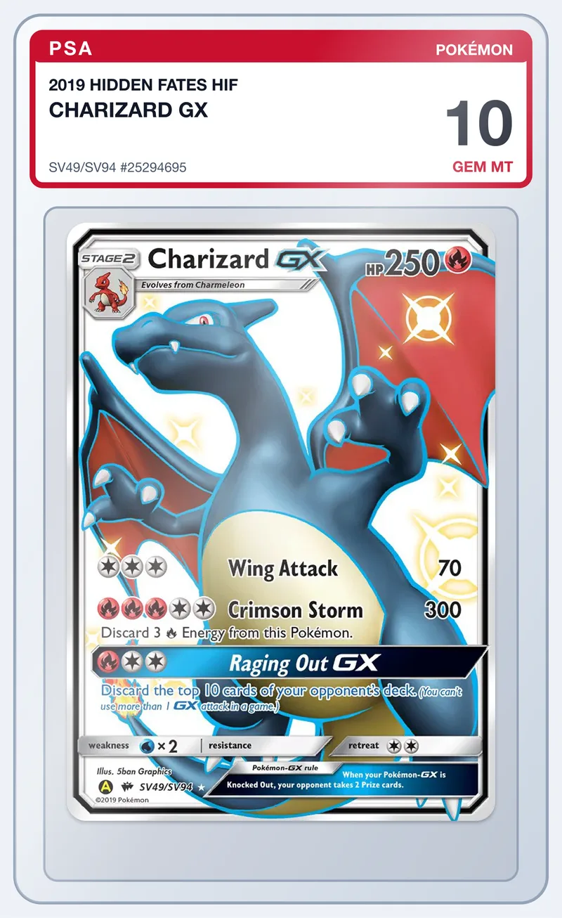 Charizard GX SV49/SV94 Hidden Fates – PSA 10 – slab edestä