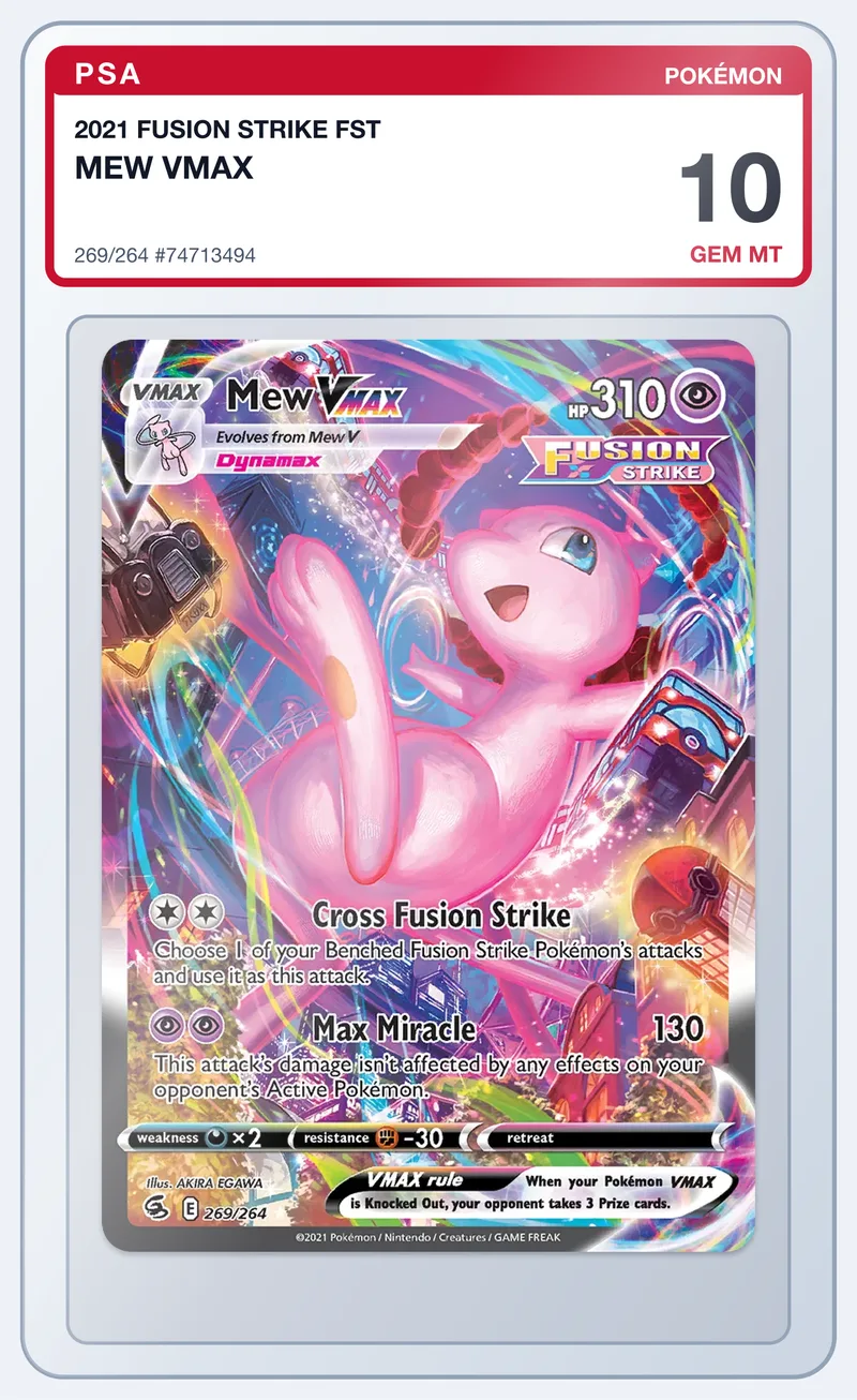 Mew VMAX 269/264 Fusion Strike Alt Art – PSA 10 – slab edestä
