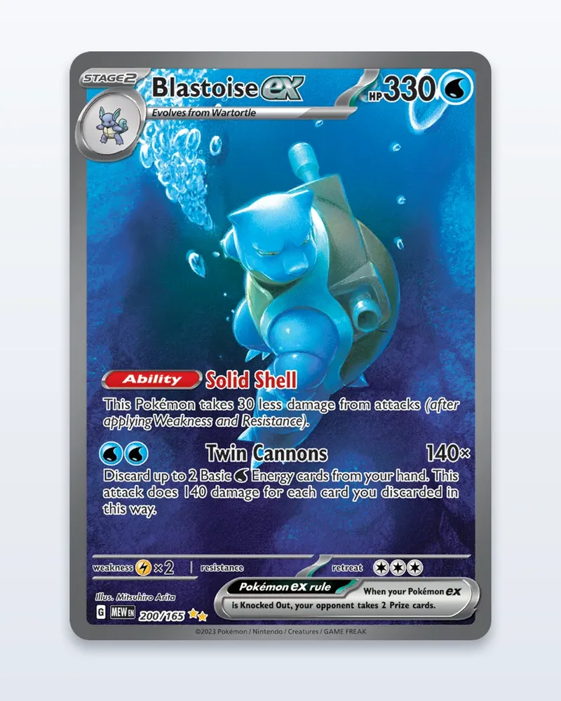 Blastoise ex 200/165 Pokémon 151 – NM – etupuoli
