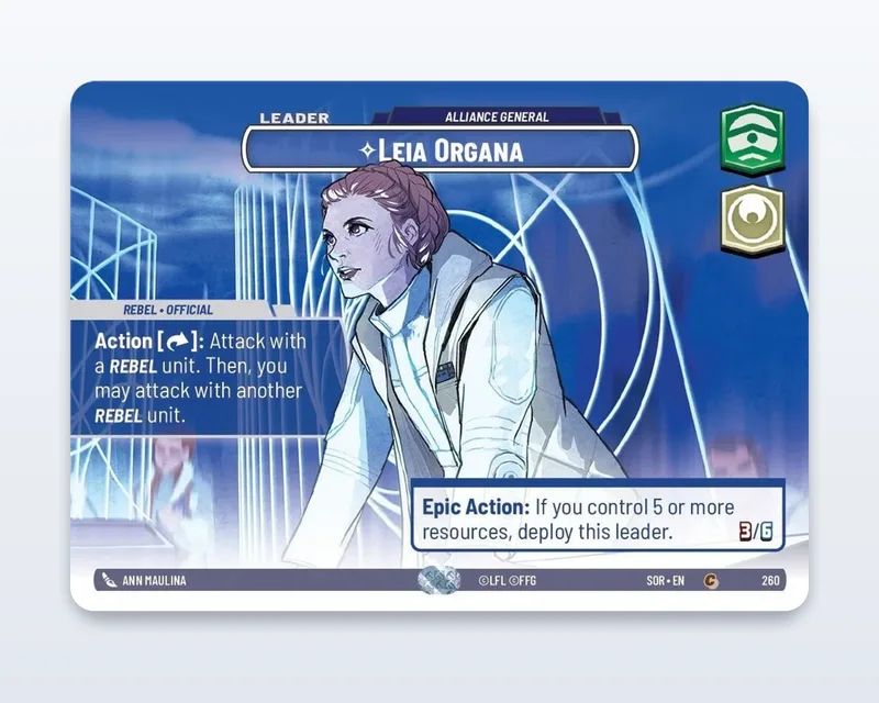 Leia Organa - Alliance General 260 Spark of Rebellion Leader (Showcase) – EX – etupuoli