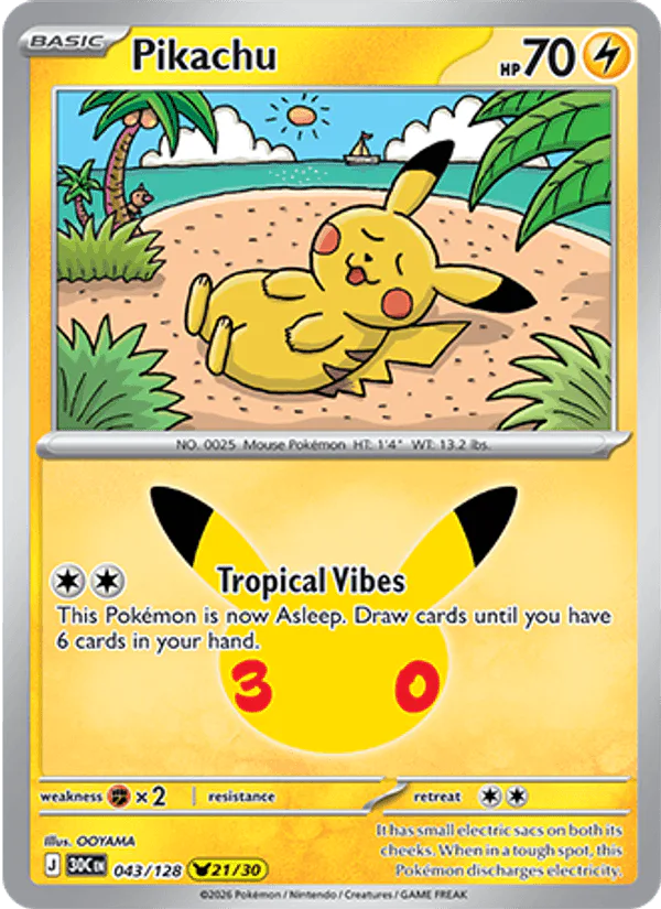 Pikachu 043/128 30th Celebration – NM