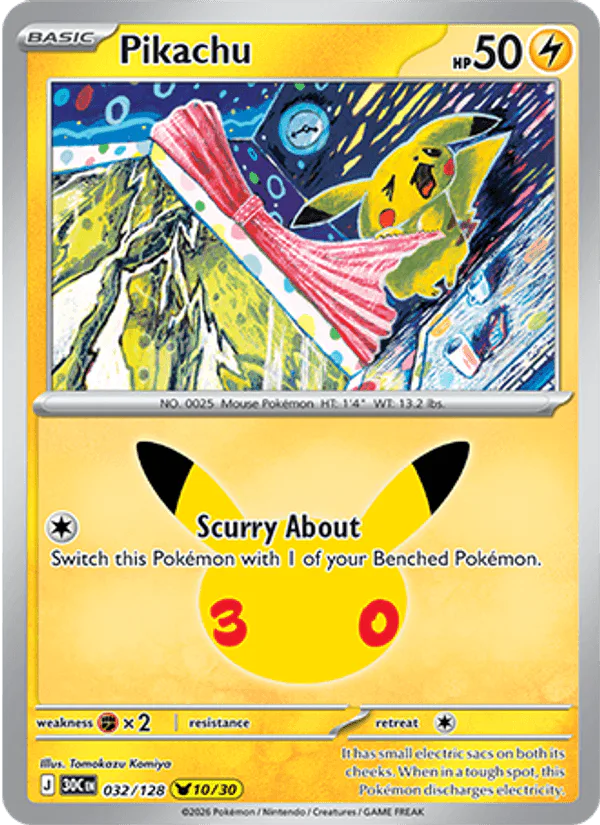 Pikachu 032/128 30th Celebration – NM