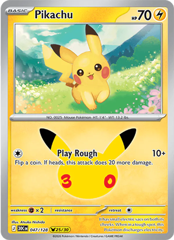 Pikachu 047/128 30th Celebration – NM
