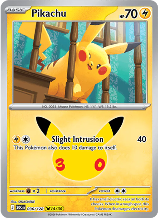 Pikachu 036/128 30th Celebration – NM