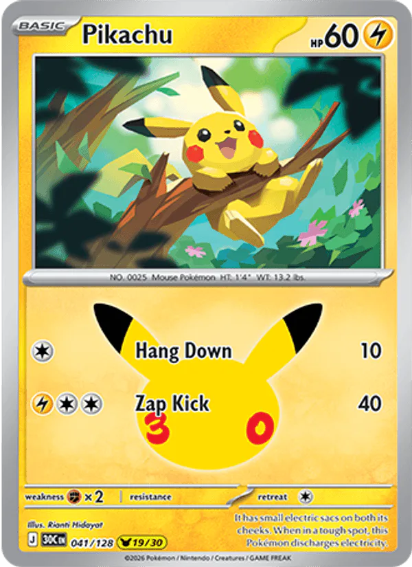 Pikachu 041/128 30th Celebration – NM