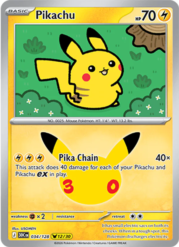 Pikachu 034/128 30th Celebration – NM