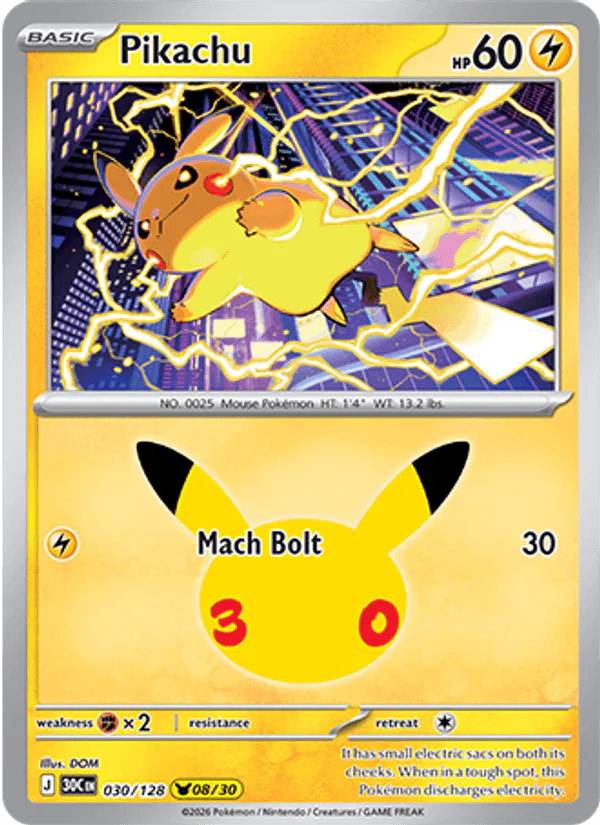 Pikachu 030/128 30th Celebration – NM