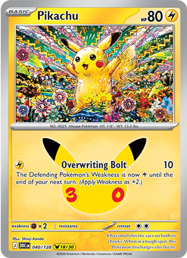 Pikachu 040/128 30th Celebration – NM