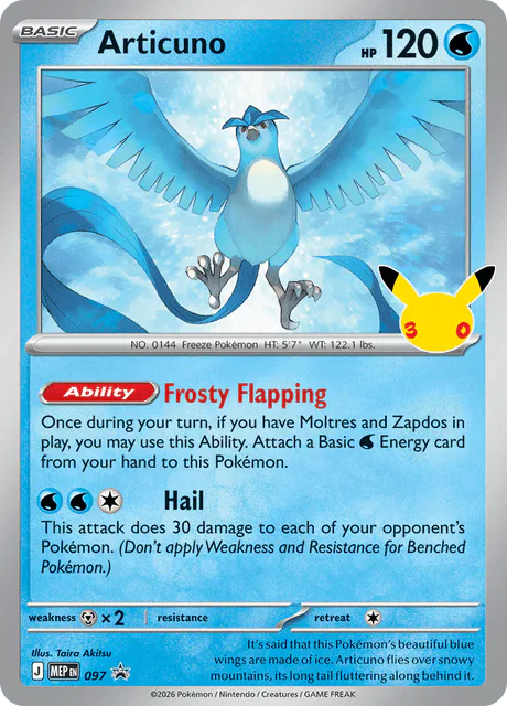 Articuno MEP 097 ME Black Star Promos 30th Stamp – NM