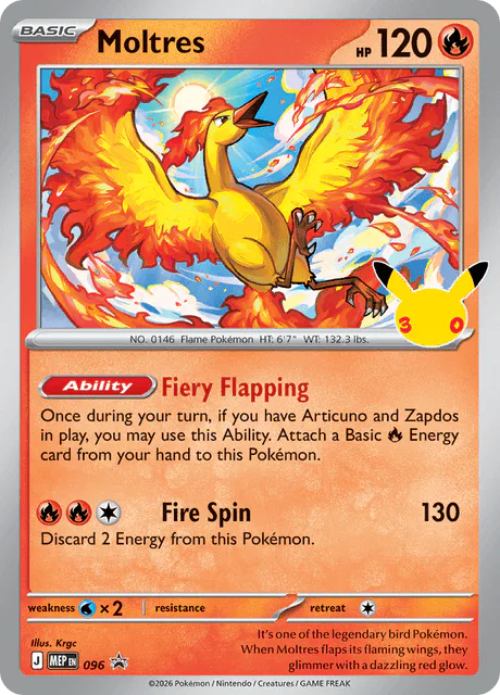 Moltres MEP 096 ME Black Star Promos 30th Stamp – NM
